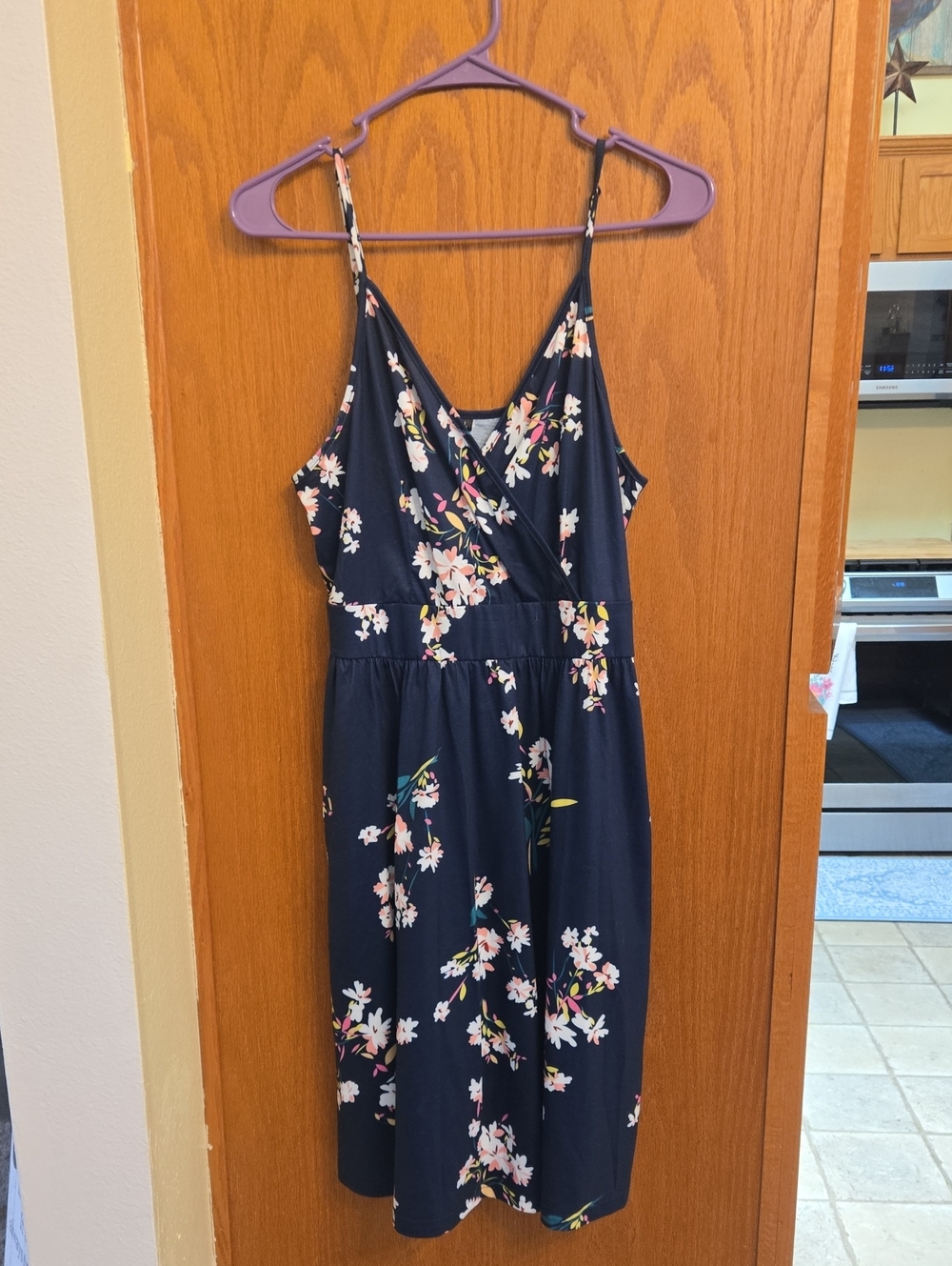 Navy Floral Spaghetti-Strap Midi Dress